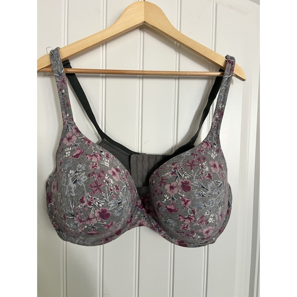 Cacique Bra Women Size 42DDD Gray Floral Plus Size Lightly Lined T-Shirt 762